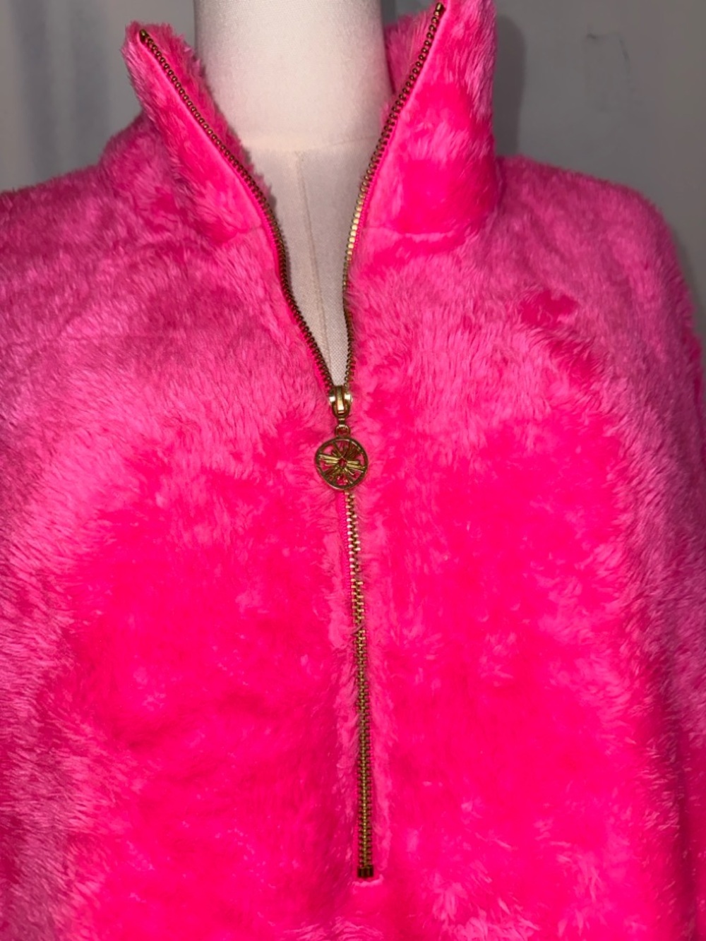 Lilly Pulitzer Two-Tone Teddy Half-Zip Jacket in Hot Pink & Tan - Picture 4 of 5